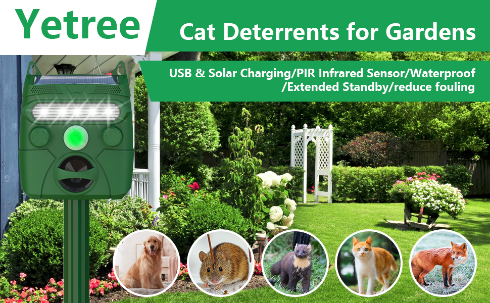 Yetree Gardens Cat Repellent, Ultrasonic Cat Deterrents with 5 Modes