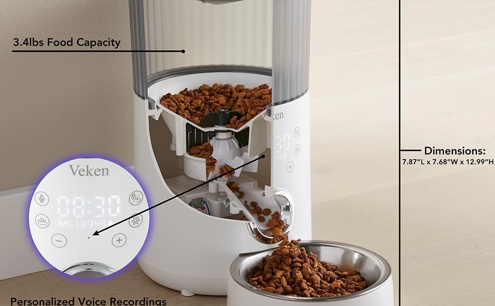 Veken Automatic Cat Feeder, 3.4L Dog Feeder Pet Food