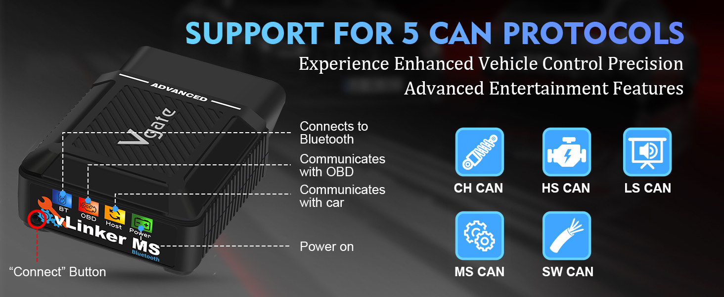 vgate vlinker ms bluetooth ios android 5 CAN