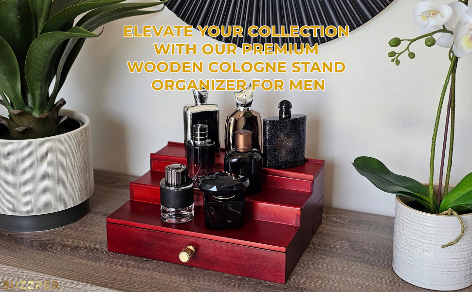 BUZZPER Wooden Cologne Organizer For Men 3 Tiered Cologne