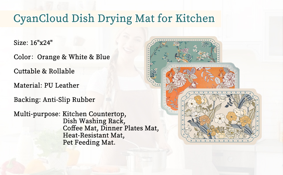 Dish Drying Mat XL 24"x16" Dish Mat Drying Kitchen Mat with