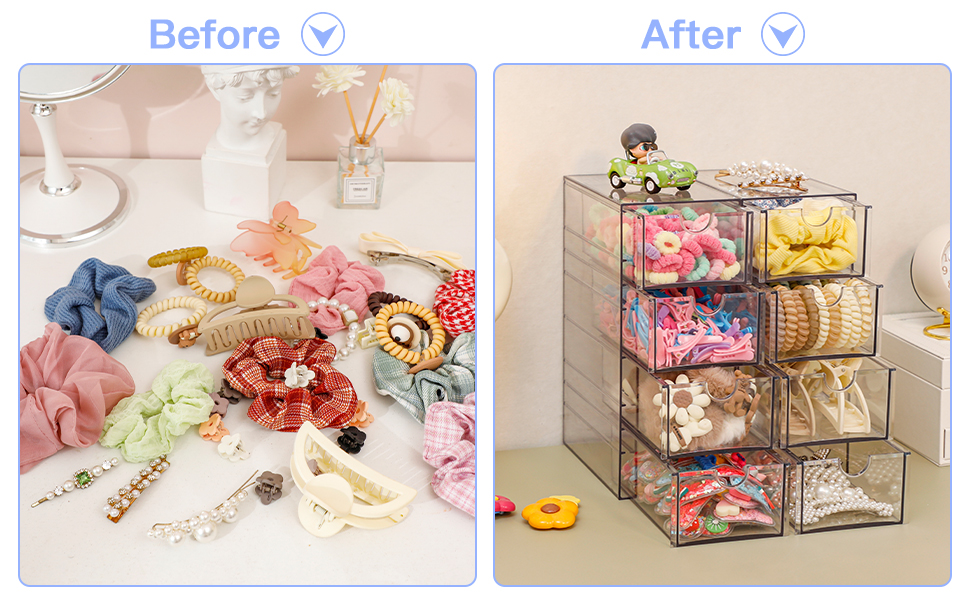 FABROK Clear Hair Accessory Organizer Box with 4 Drawers