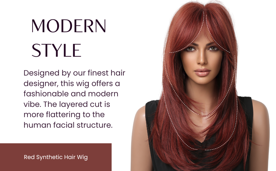 Fenspeed 24 Inch Long Red Wig with Bangs Red Hair Wig for