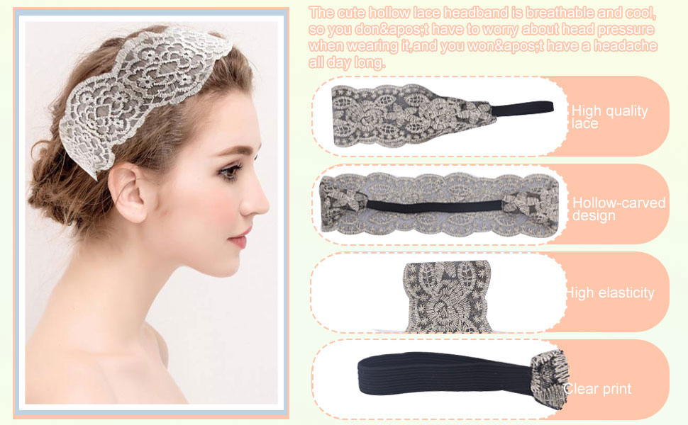 These elastic stretchy lace head bands made of soft stretch material,with good ductility.