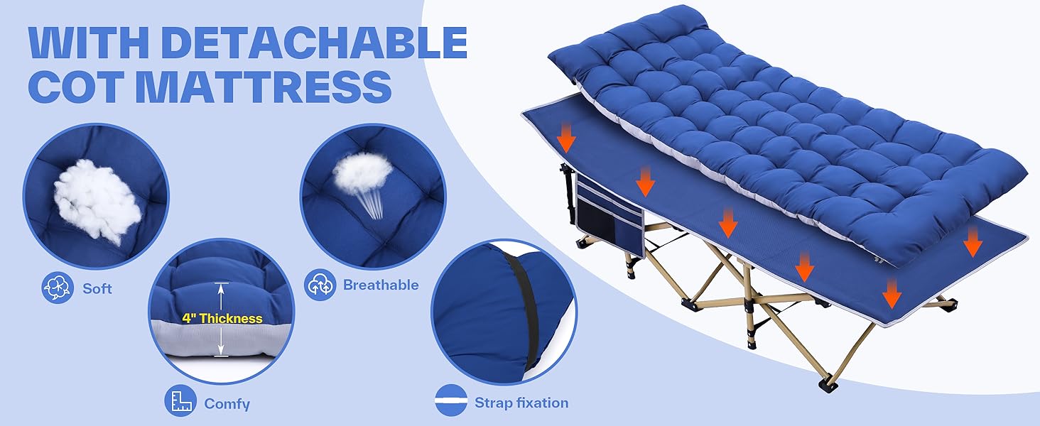 Sportneer Camping Cot for Adults with Mattress, Portable Folding