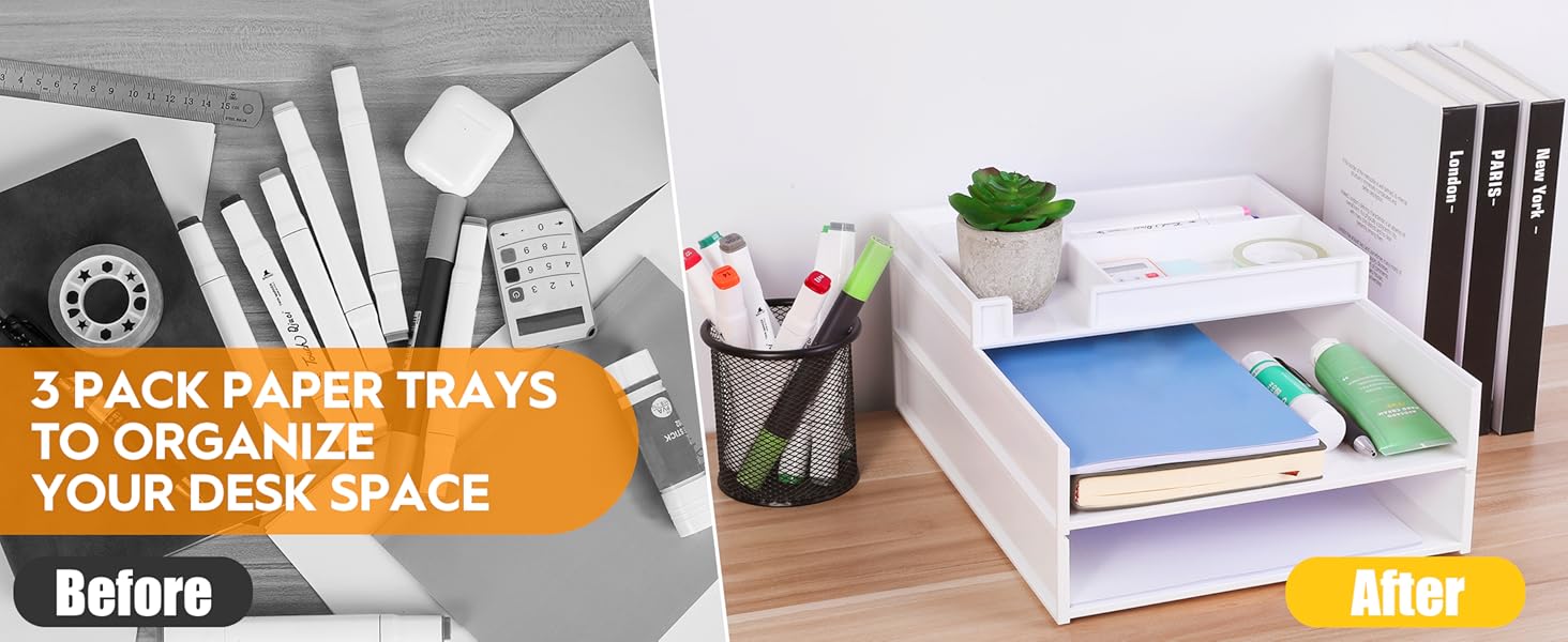 Eufrozy 3 Tier Stackable Letter Tray Paper Organizer, White Desk Paper