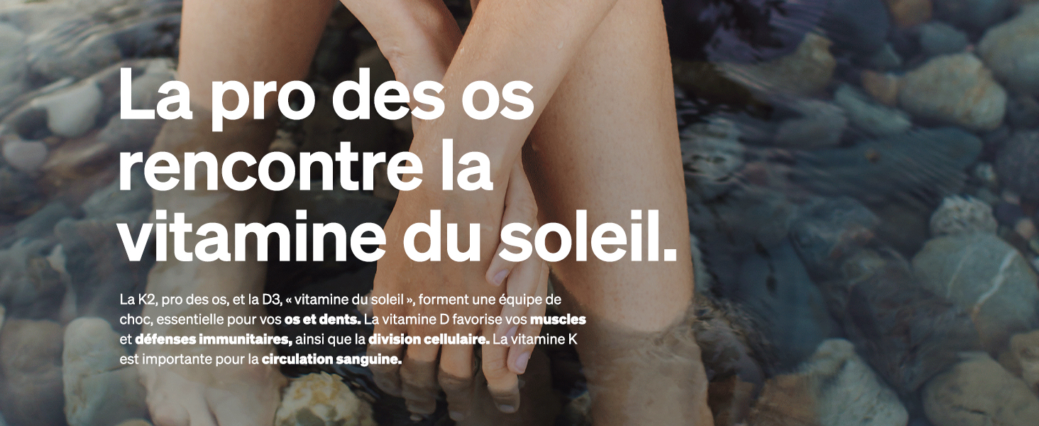 Texte français superposé sur une image teintée foncée avec des reflets d'eau, traitant de la vitamine D et de la santé des os