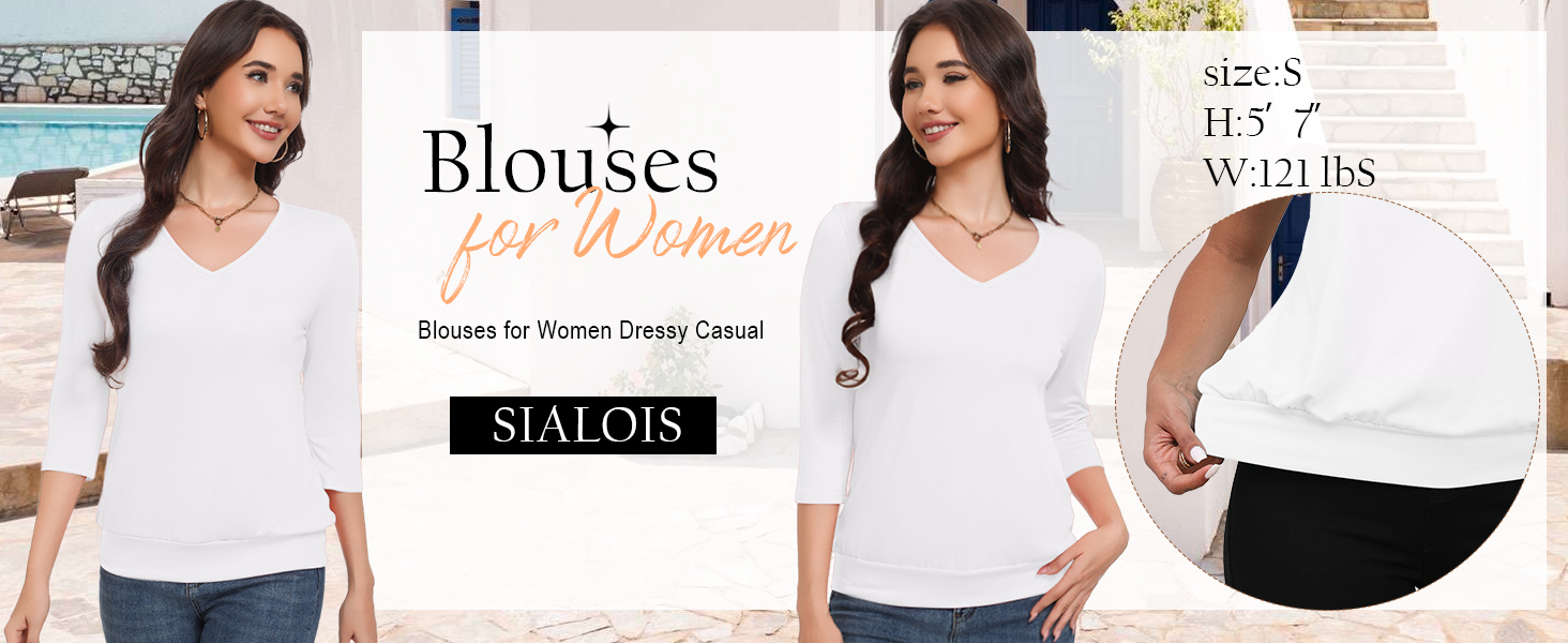 3/4 Length Sleeve Womens Tops