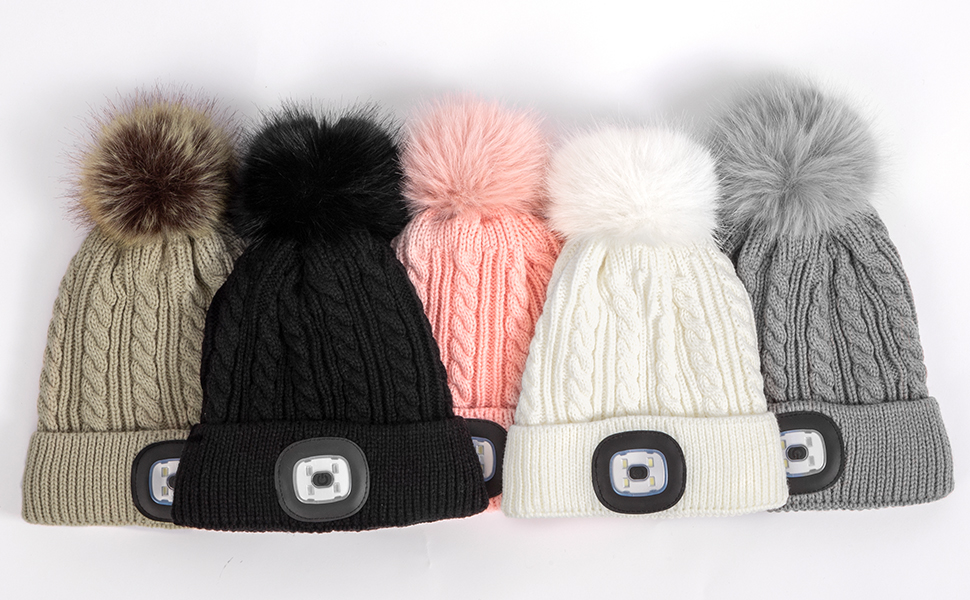 light up beanie hat wihte pink black grey