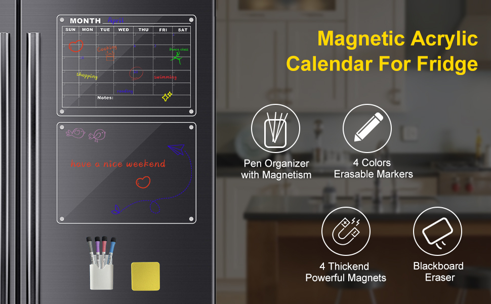 Acrylic Dry Erase Calendar Board for Fridge, 16