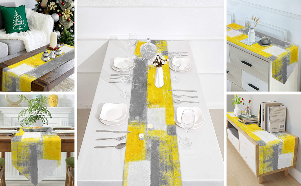 ARTSHOWING Yellow and Gray Table Runner Farmhouse Style
