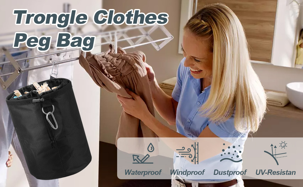 Trongle Large Peg Bag Hanger & Drawstring, Oxd 600D Waterproof Weather