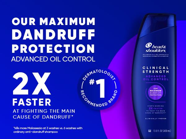 Maximum dandruff protection, advanced oil control, 2x faster at fighting main cause of dandruff