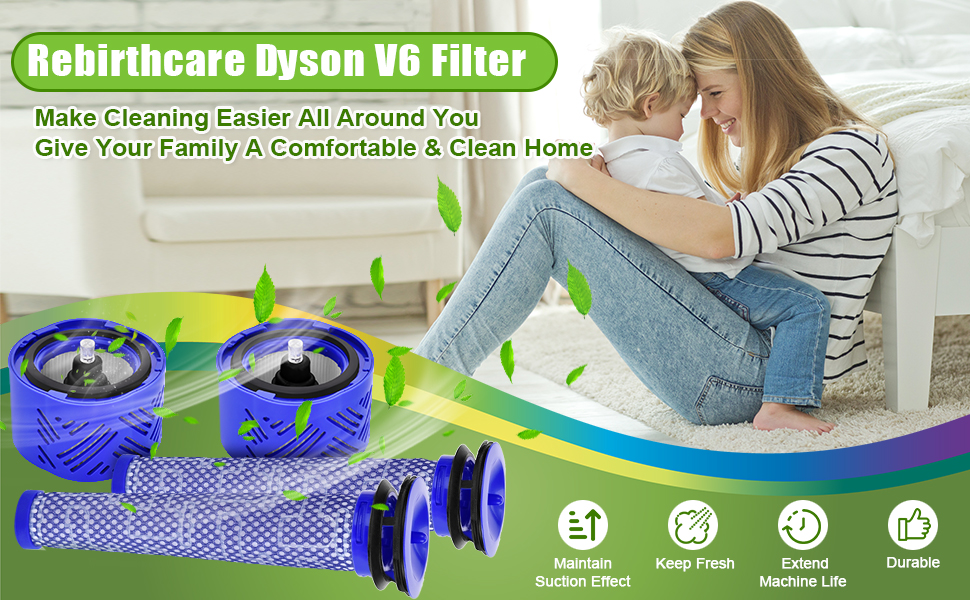 Rebirthcare 2 Sets Ersetzt Filter für Dyson V6 Ersatzteile Akku