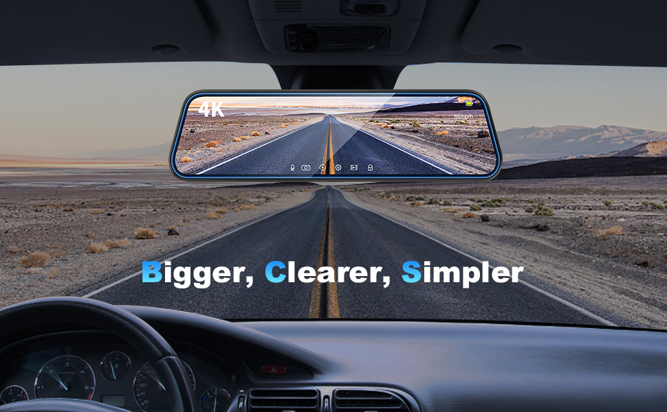 4K Mirror Dash Cam, ThiEYE 10" Full Touch Screen Front and Rear Dash