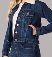JMOJO Sherpa Lined Denim Jacket for Women - Removable Collar Trucker Style womens jean jacket - R...