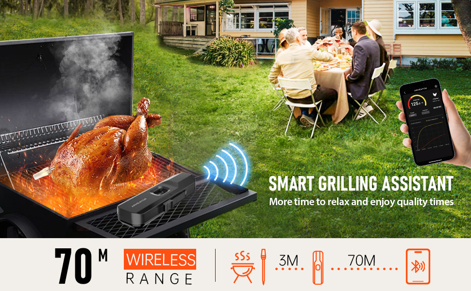 ARMEATOR Wireless Meat Thermometer, 70M Range Bluetooth Meat