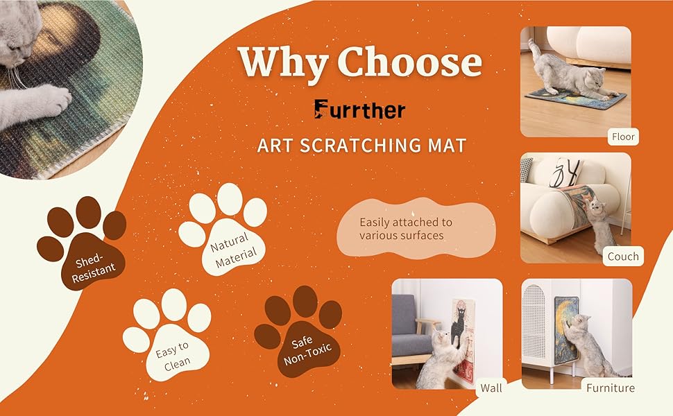 furrther scratching mat is shed-resistant, easy to clean, protect wall floor carpet couch corner