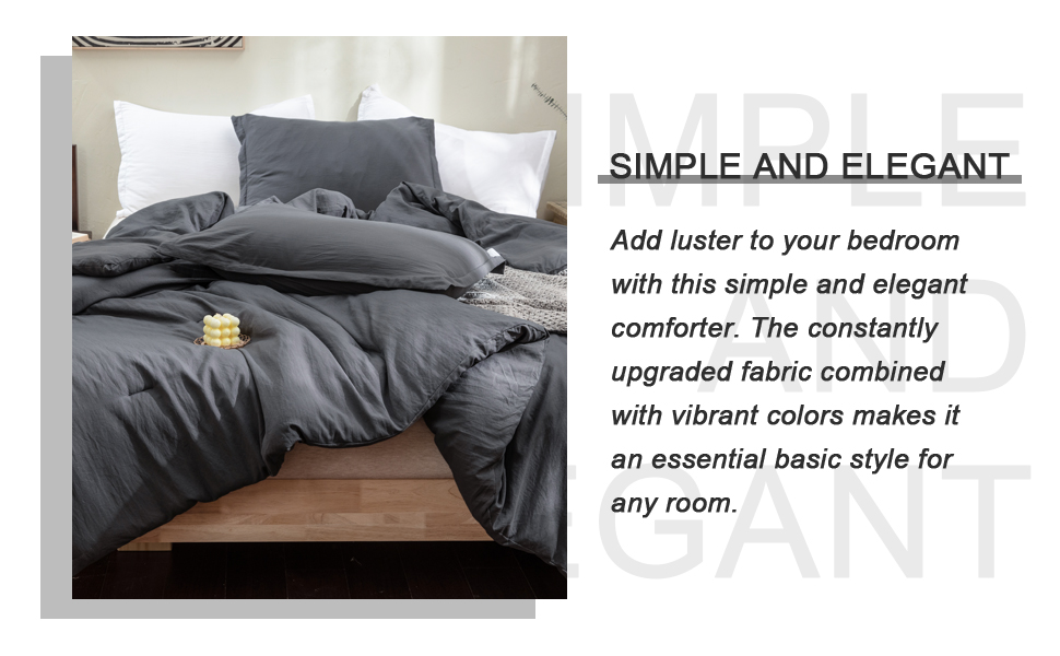 Andency Dark Grey Comforter Set Queen, 3 Pieces Boho Solid