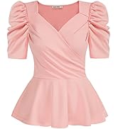 GRACE KARIN 2025 Womens Tops Elegant Peplum Top Wrap V Neck Puff Short Sleeve Summer Tops Blouse