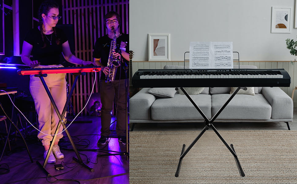 LETSROCK Adjustable Keyboard Stand SingleX Piano Stand with Locking Straps for 61
