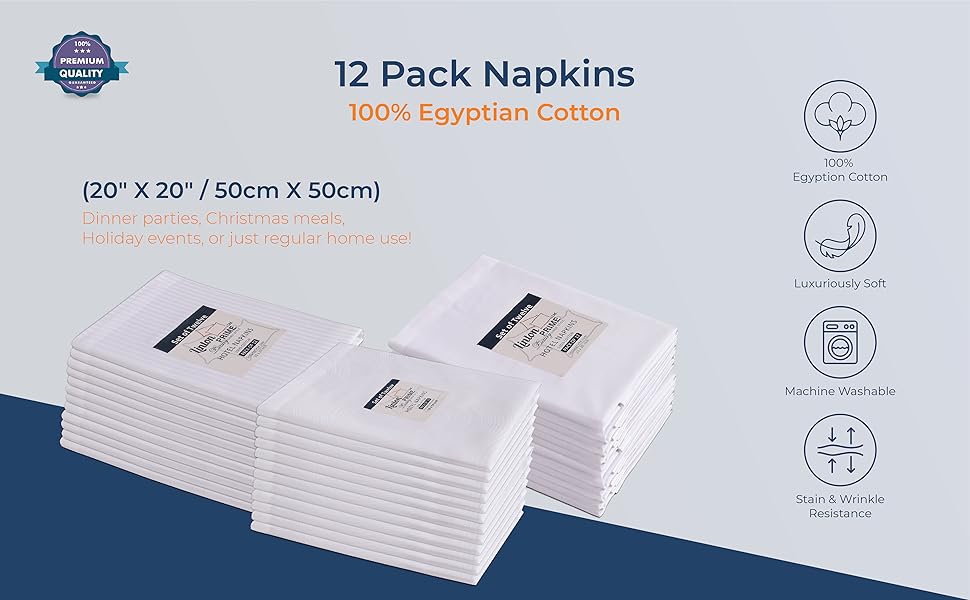 Linton Prime Linen Egyptian Cotton White Napkins Reusable Cloth