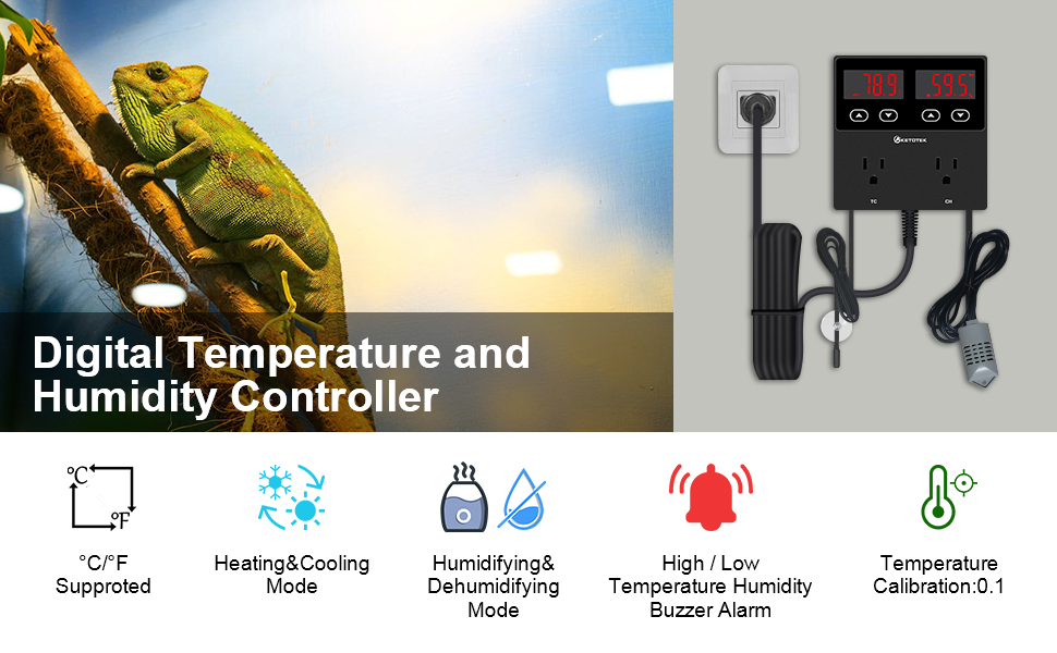 KETOTEK Digital Temperature and Humidity Controller Outlet, Reptile ...