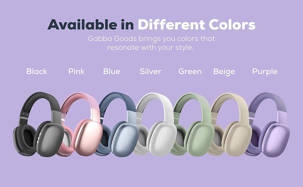 Lavender, Beige, Black, Blue, Green, Silver, Pink Adjustable Over Ear Bluetooth Ergonomic Headphones