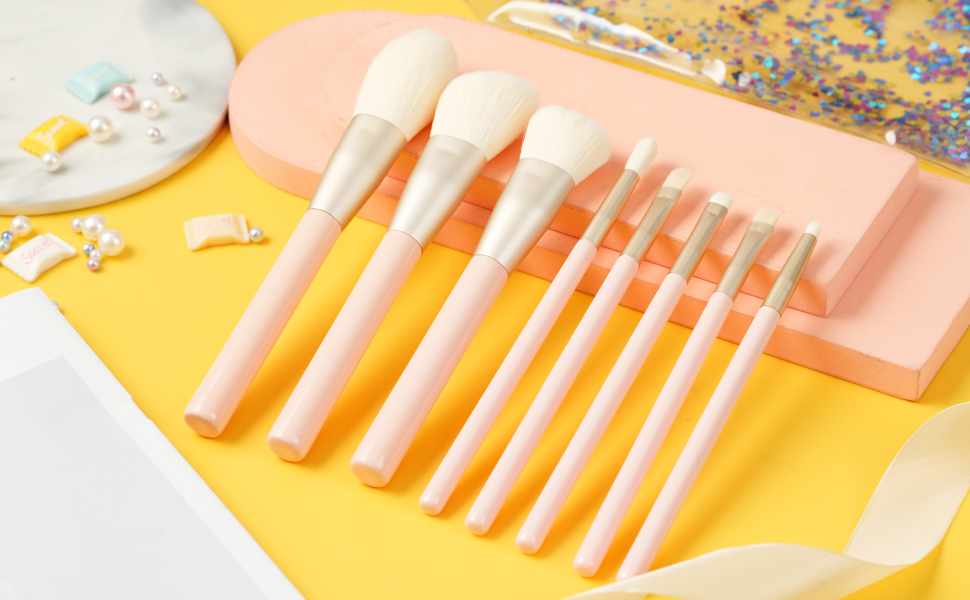 Pink Makeup Brushes Set for Girls teens with Cute Makeup Bag Brow Eyeshadow  Brushes
