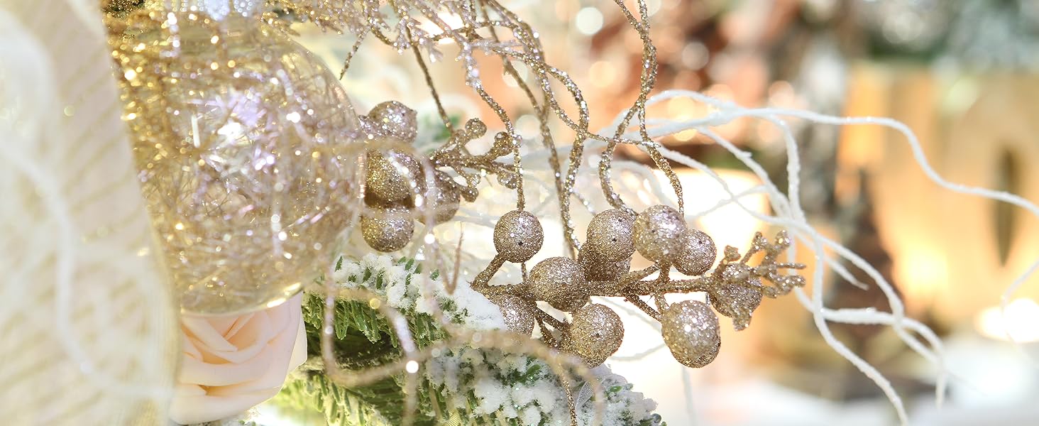 Champagne berry twig on a Christmas tree