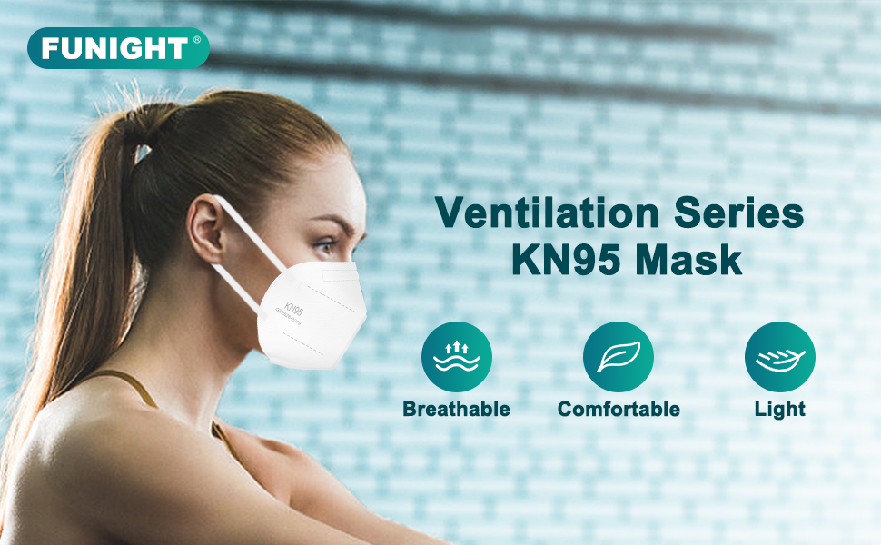 Funight KN95 Face Mask 5Ply Breathable Filter Efficiency≥