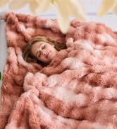 Lotus Karen Faux Fur Throw Blanket Tie-Dye Old Pink - Big Bubble Rabbit Fluff Blanket for Couch B...