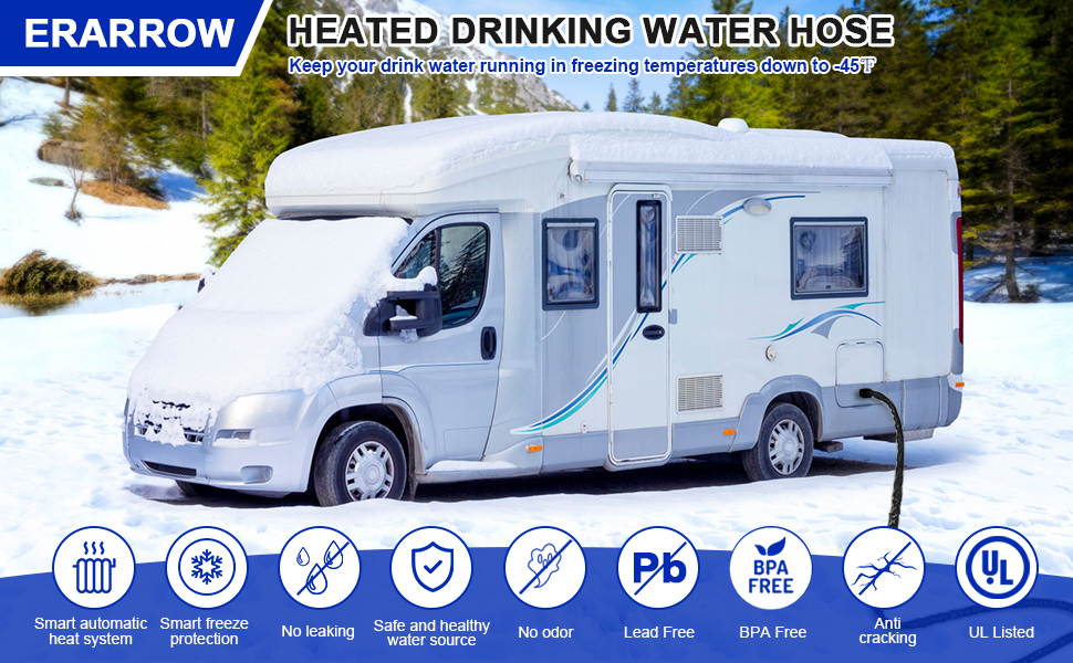 Erarrow 15FT Heated Drinking Water Hose for RV, 5/8 Inch