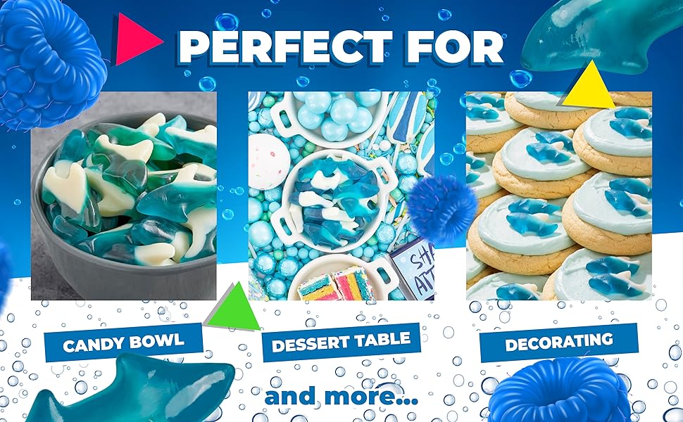 blue sharks gummy candies soft chewy sweet snack fish candy raspberry fruit flavor sea ocean themed