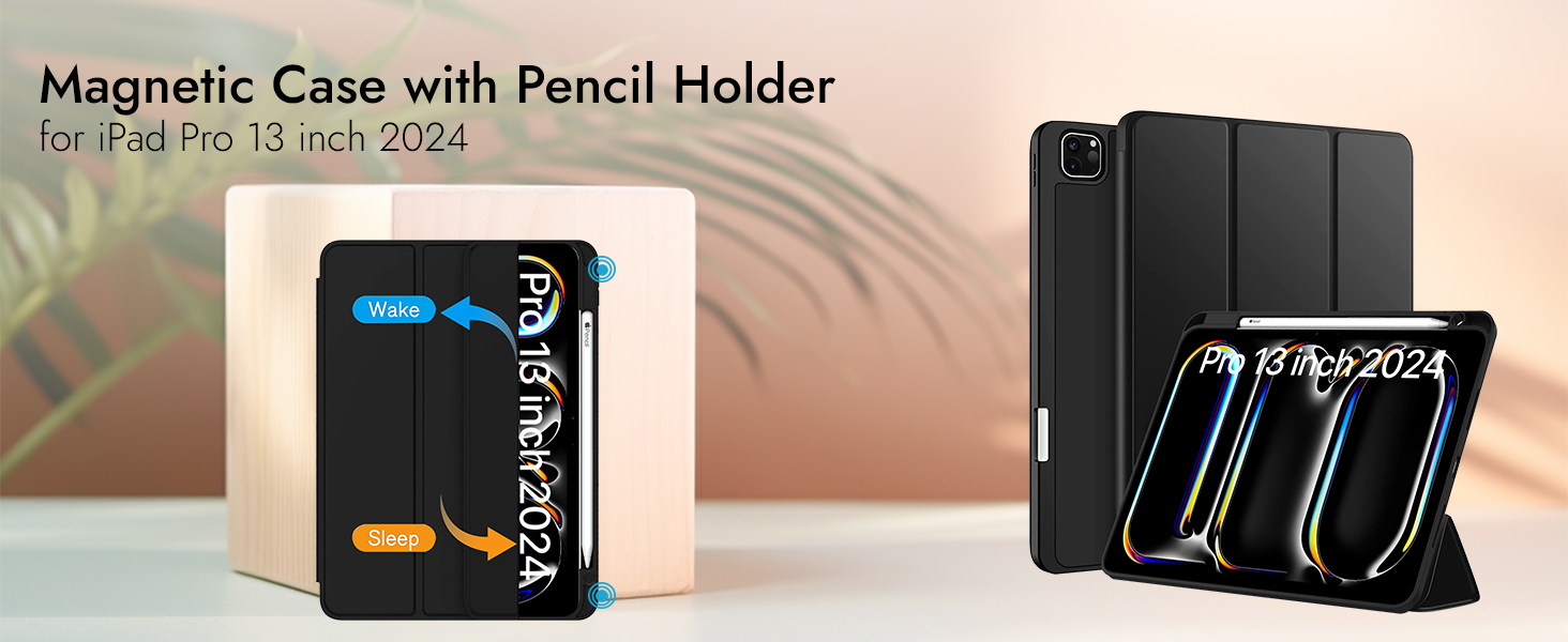 Magnetic Case with Pencil Holder for iPad Pro 13 inch 2024.
