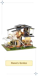 CuteBee DIY木製ドールハウス 、モネガーデン、ミニチュアコレクション、防塵カバー付き(A81) 