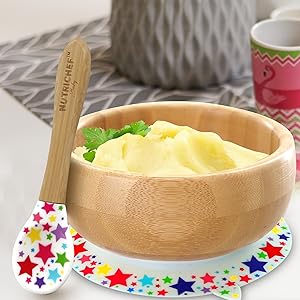 Round Bamboo Baby Plate;Wooden Toddler Plate;Stay Put Feeding;BPA-Free