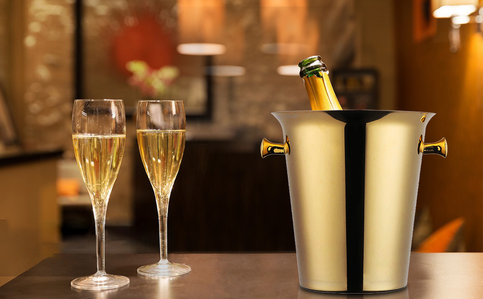 Ice Bucket with Stand, Stainless Steel Standing Ice Bucket