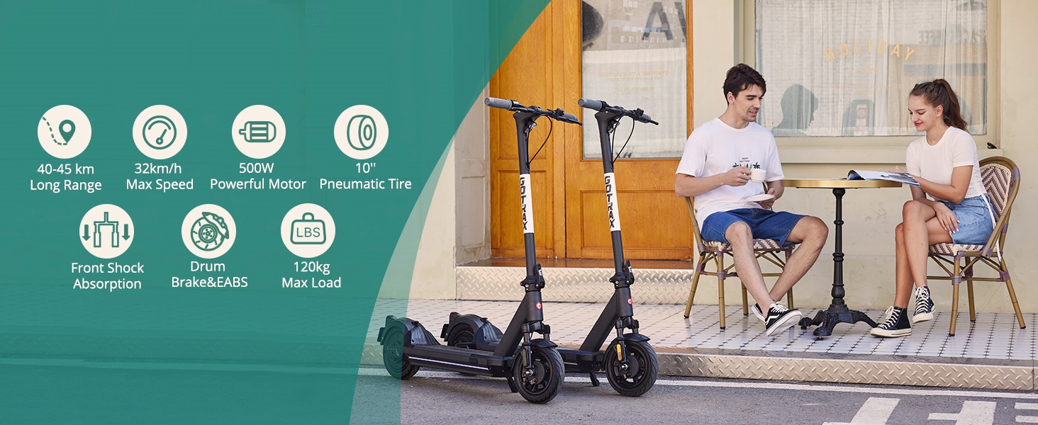 Gotrax Eclipse Electric Scooter, 10" Pneumatic Tire, Max 45KM Range and