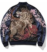 Sukajack Reversible Kylin Embroidery Mens Bomber Jacket Zip Up Japanese Style Streetwear Vintage ...