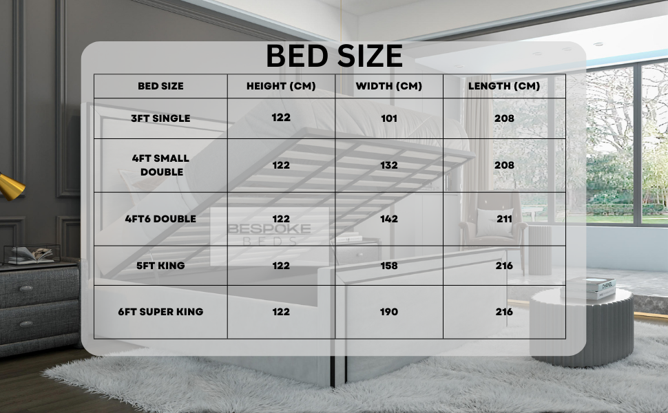 BESPOKE BEDS Fabric Upholstered Bed Frame, Ottoman Storage Bed Frame
