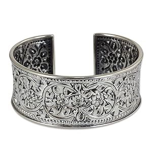 NOVICA Handmade 925 Floral Silver Cuff Bracelets for women jewelry fashion accessory cute gifts her