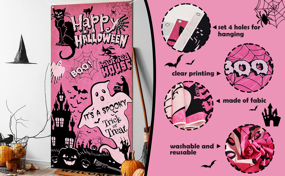 Pink Halloween Door Decorations Happy Halloween Door Cover