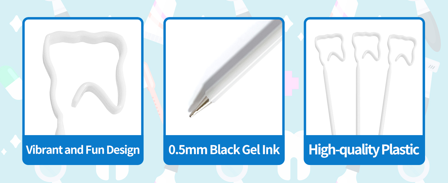 12 Pack White Tooth-Shaped Ballpoint Pens