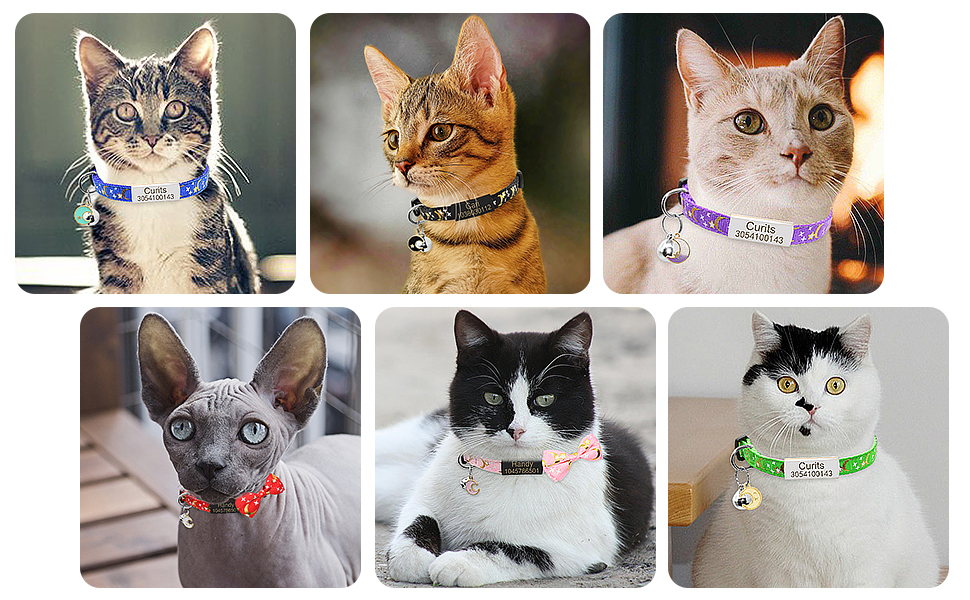 Personalised Cat Collar with Name Tag & Bell,Custom Cute Stars Moons Kitten Collar with