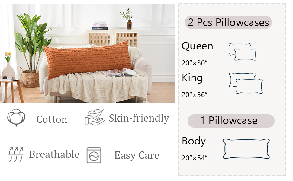 Herside Burnt Orange Body Pillow Cover 20x54, Boho Long