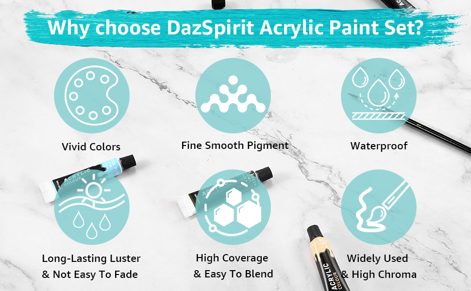 DazSpirit Acrylic Paint Set, 24 Vibrant Colors(12ml/0.4oz) Acrylic Paint Set for Adults, Kids