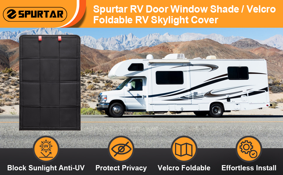 Spurtar RV Door Window Shade, Velcro Foldable RV Door