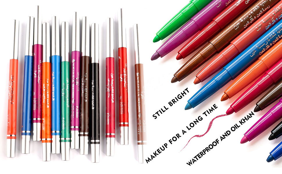 12 Pcs Rich Vibrant Colors Retractable Eye Liner Lip Liner
