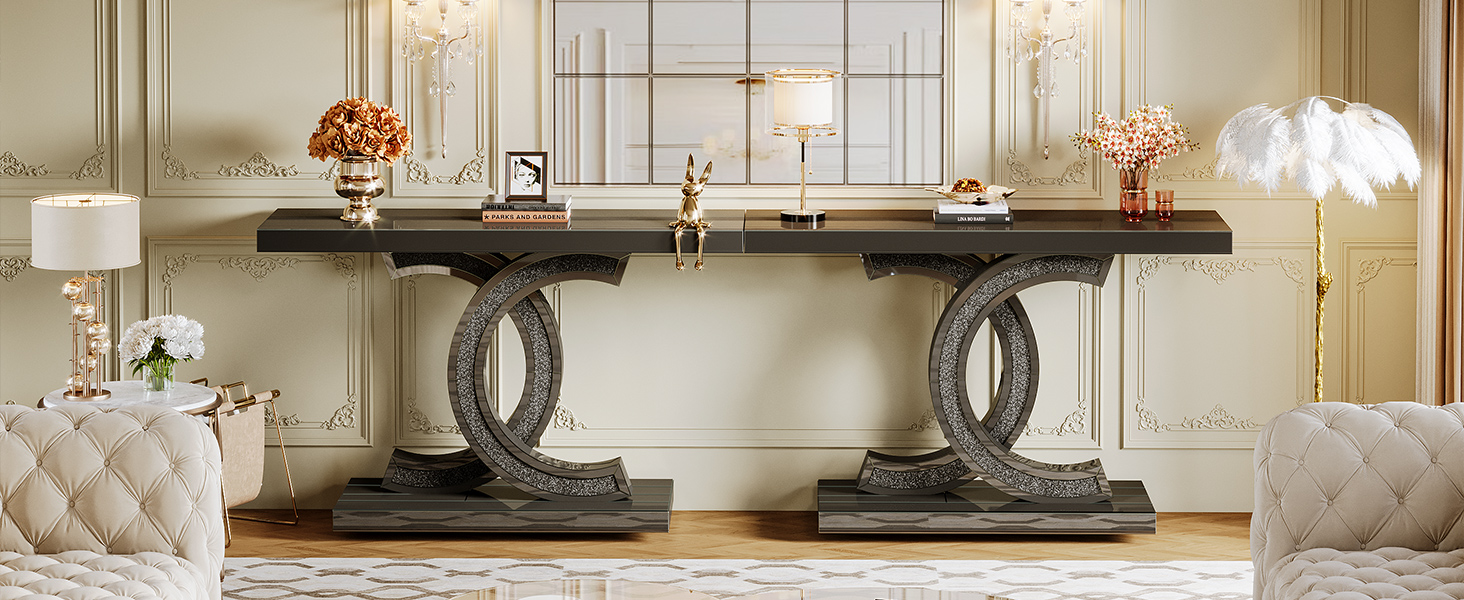 Tribesigns Mirrored Console Table, Modern Black Entryway